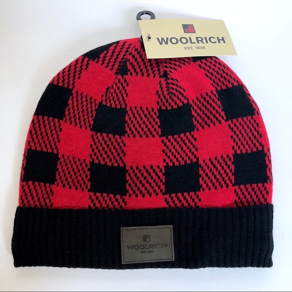 Woolrich Accessories - NWT Woolrich Red Buffalo Check Knit Hat
